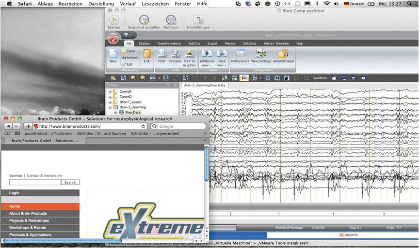 Figure 3: Analyzer 2.0 in the background in VMware 3.0 mode. VMware 3.0 is running the Boot Camp partition.